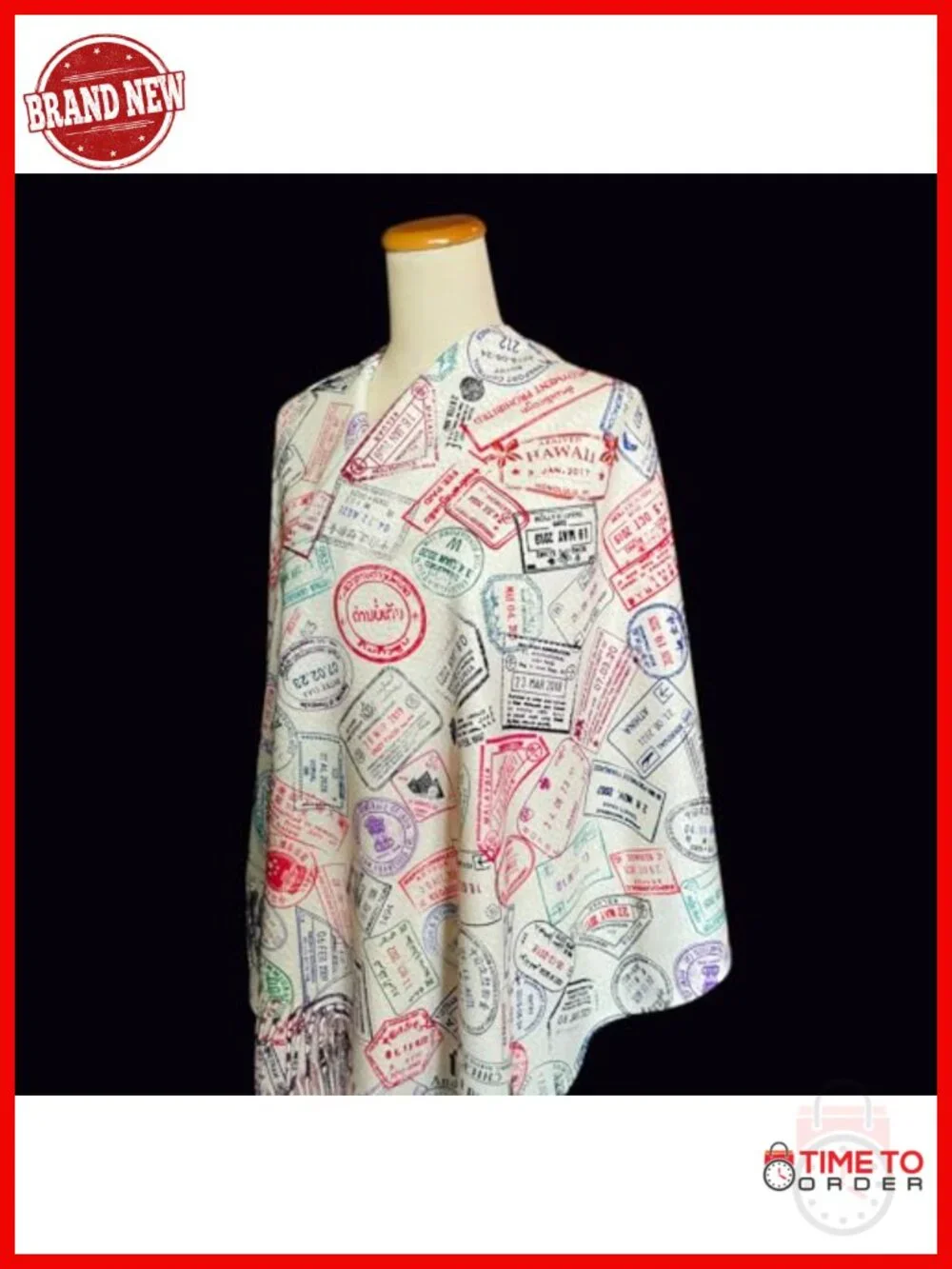 Acrylic Travel Scarf with Passport Stamp Print, Fashion Scarf 72x26 Inches